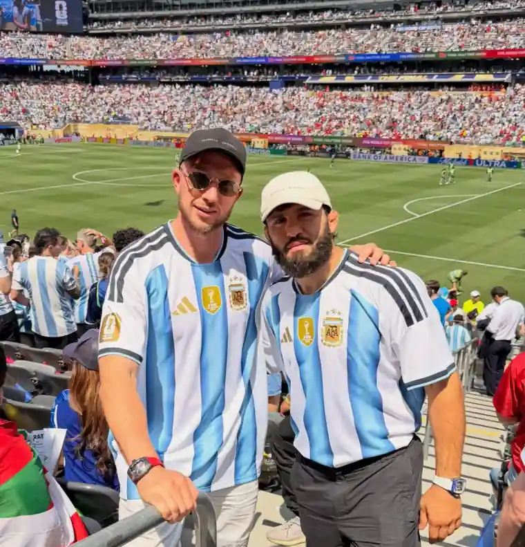 Arman Tsarukyan and Pablo BeFirst, CEO of BeFirst Sports, at the 2026 FIFA World Cup final